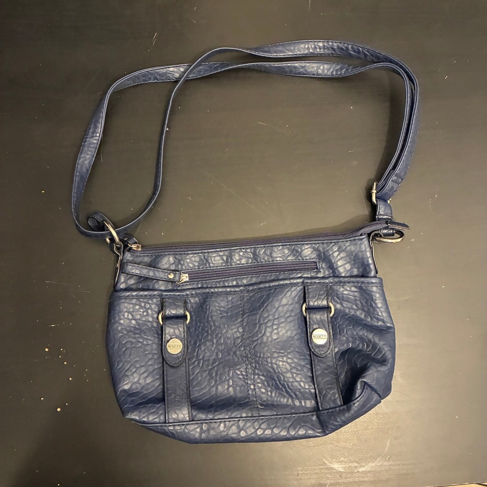 Rosetti Navy Blue Vegan Leather Crossbody Bag Multi Pocket Pebbled Shoulder Bag